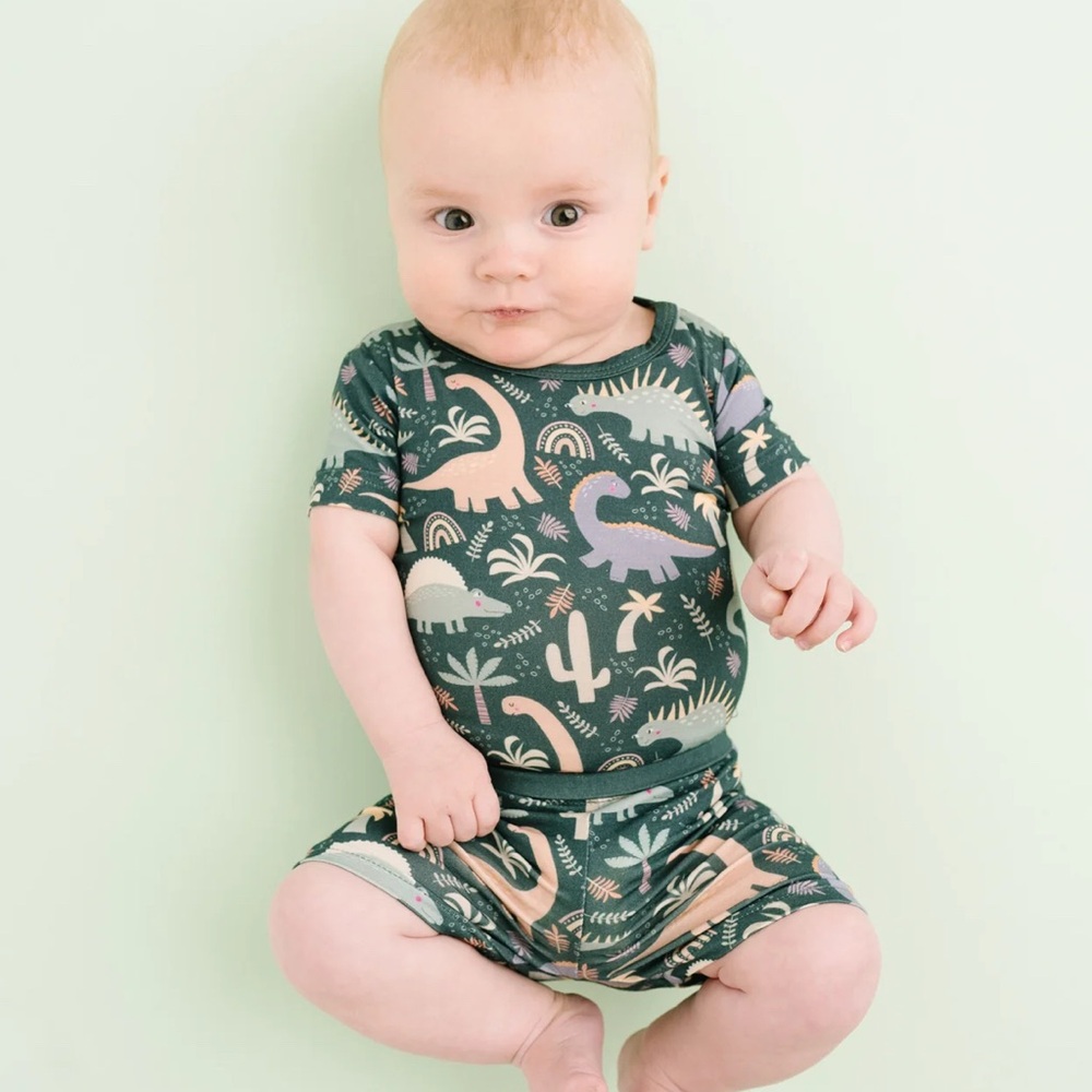 Green and Pink Dinosaur Pajama Set with Playful Design